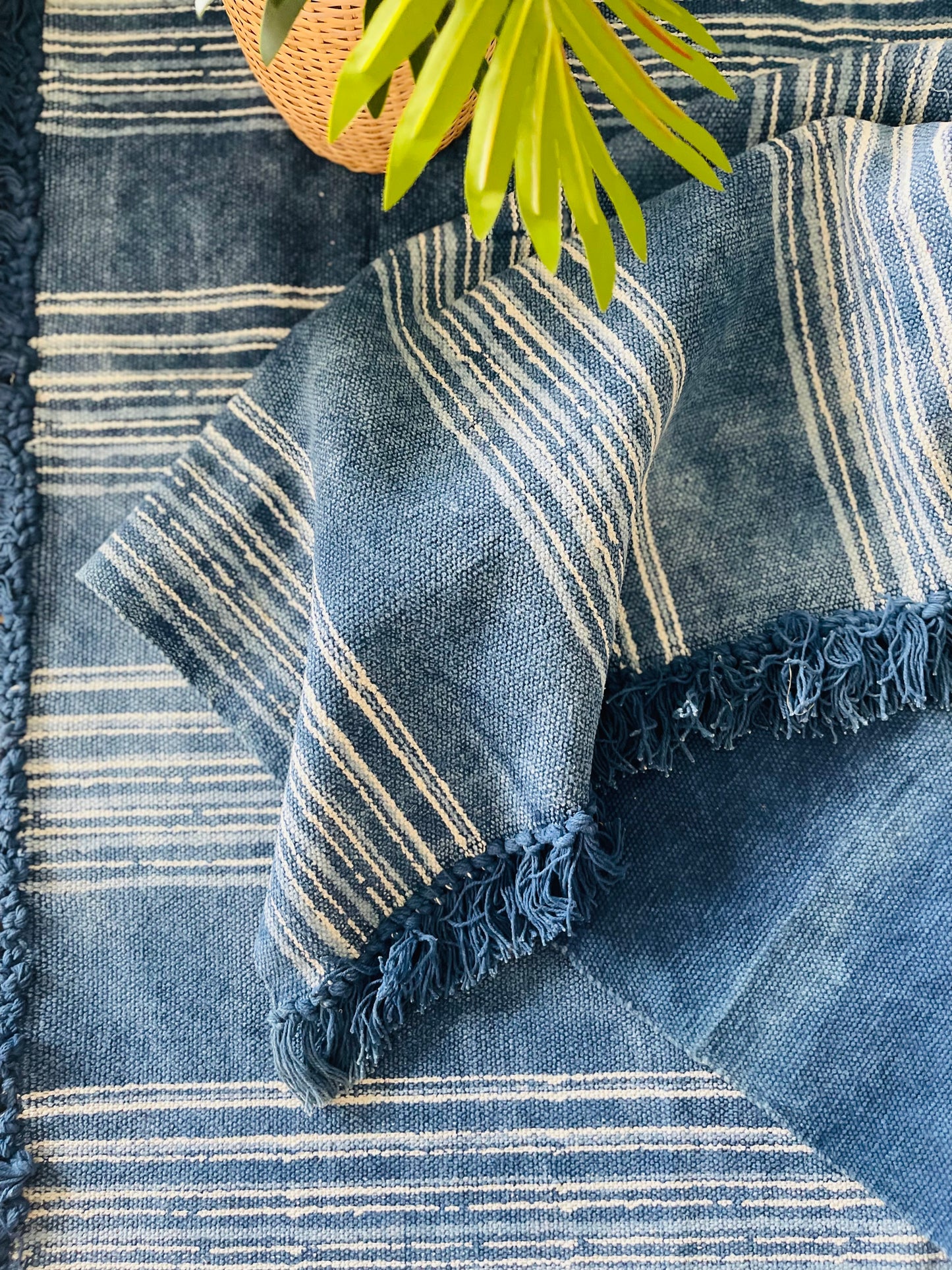 Indigo Multi stripe Throw Rug