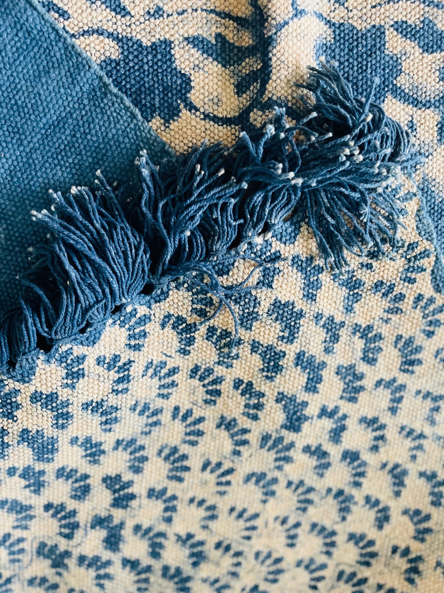Indigo Pattern Throw Rug - Soft Jute