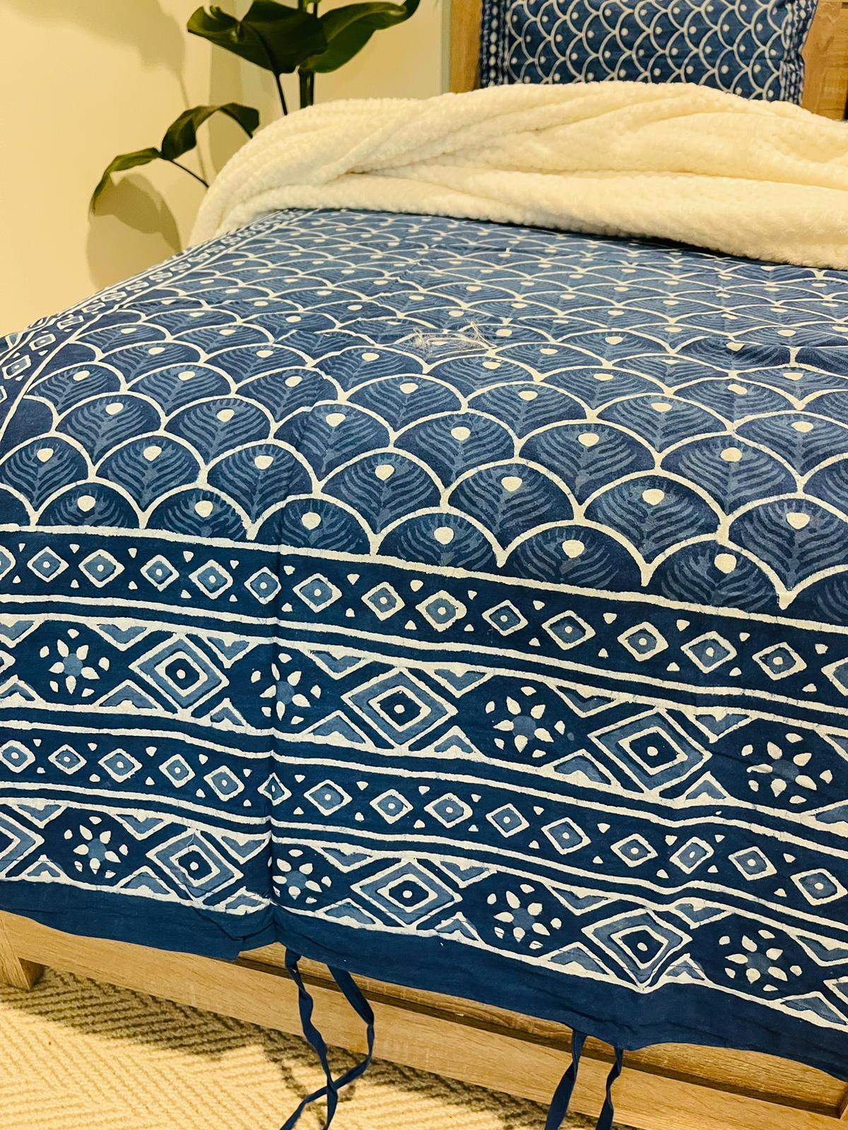 Cotton Quilt cover Royal Indigo Hand Block print - Rooii by Tuvisha