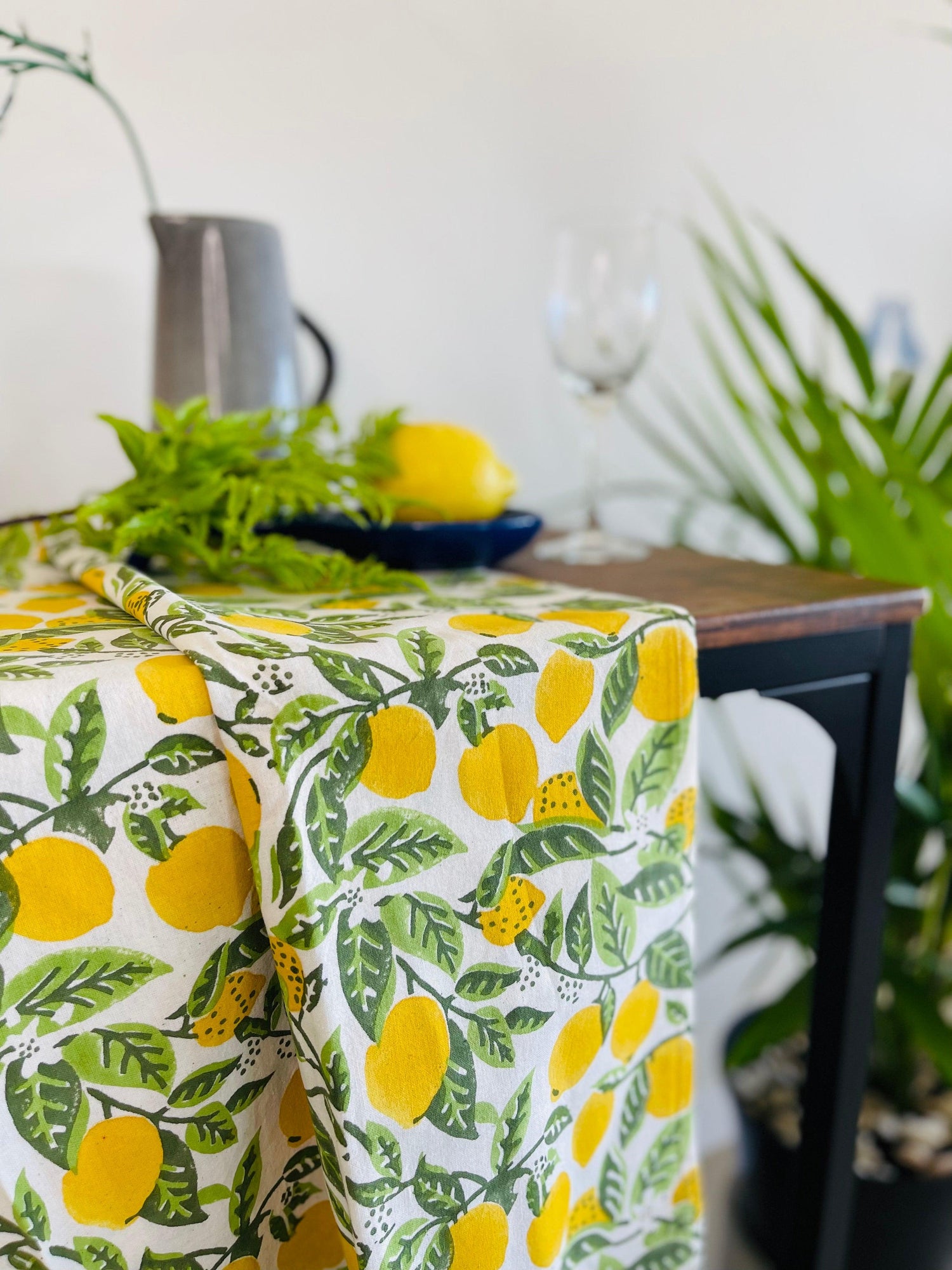Cotton Table cloth - New fresh Lemon print - Rooii by Tuvisha