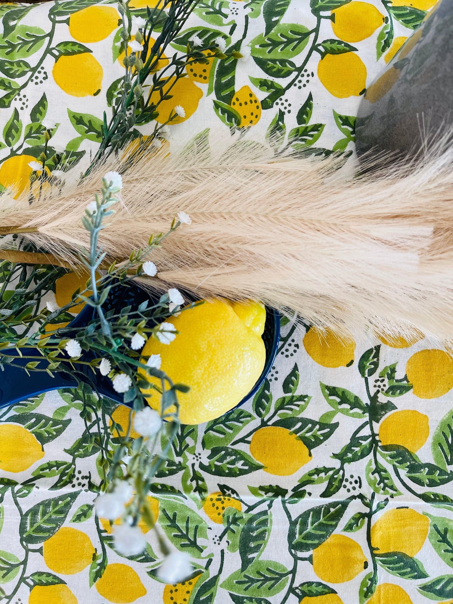 Cotton Table cloth - New fresh Lemon print - Rooii by Tuvisha