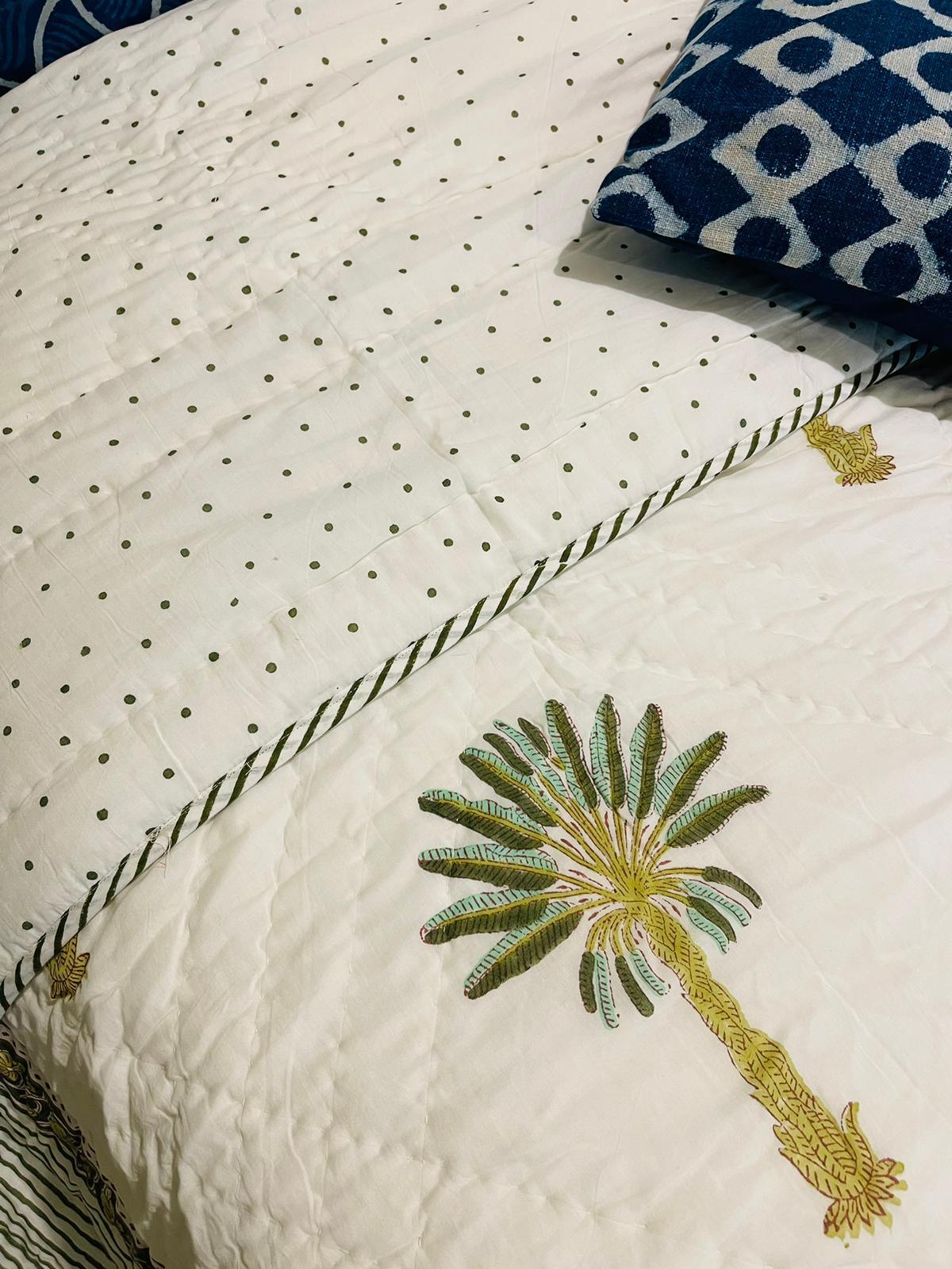 Palm tree Cotton Quilt/Bedspread - Rooii by Tuvisha