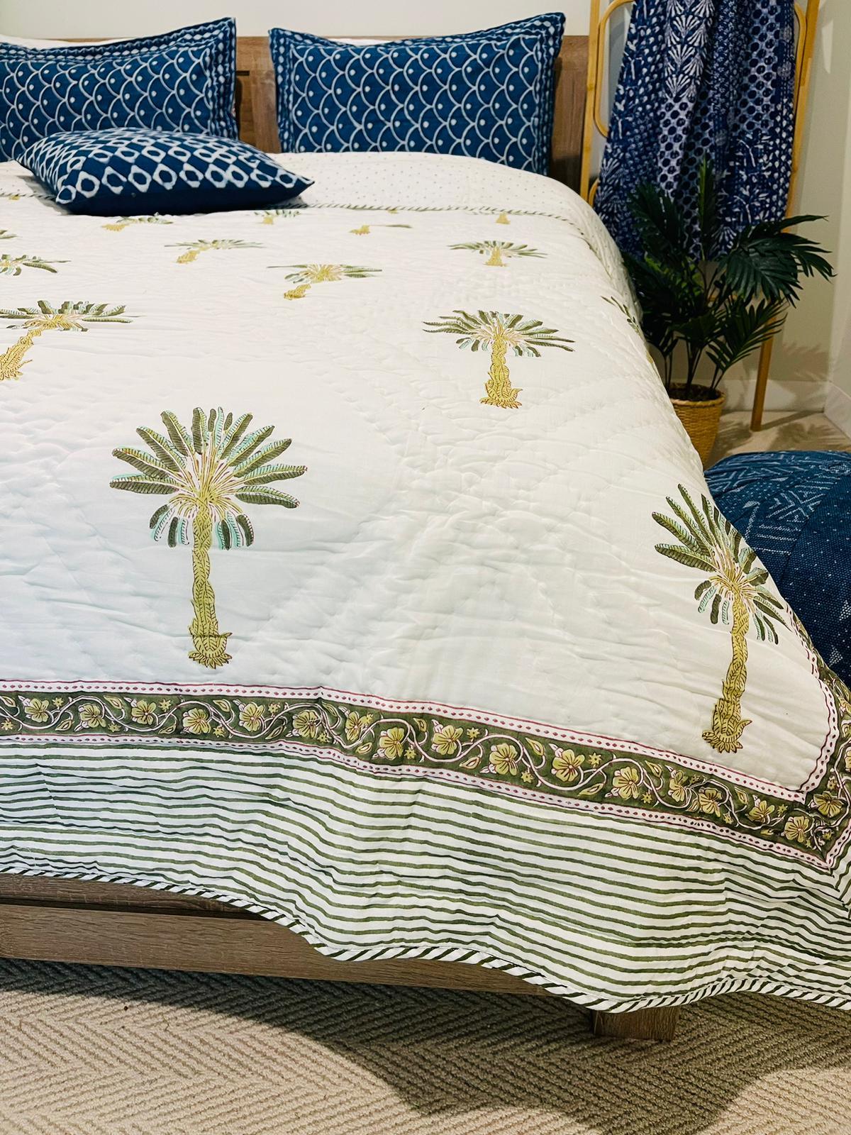 Palm tree Cotton Quilt/Bedspread - Rooii by Tuvisha