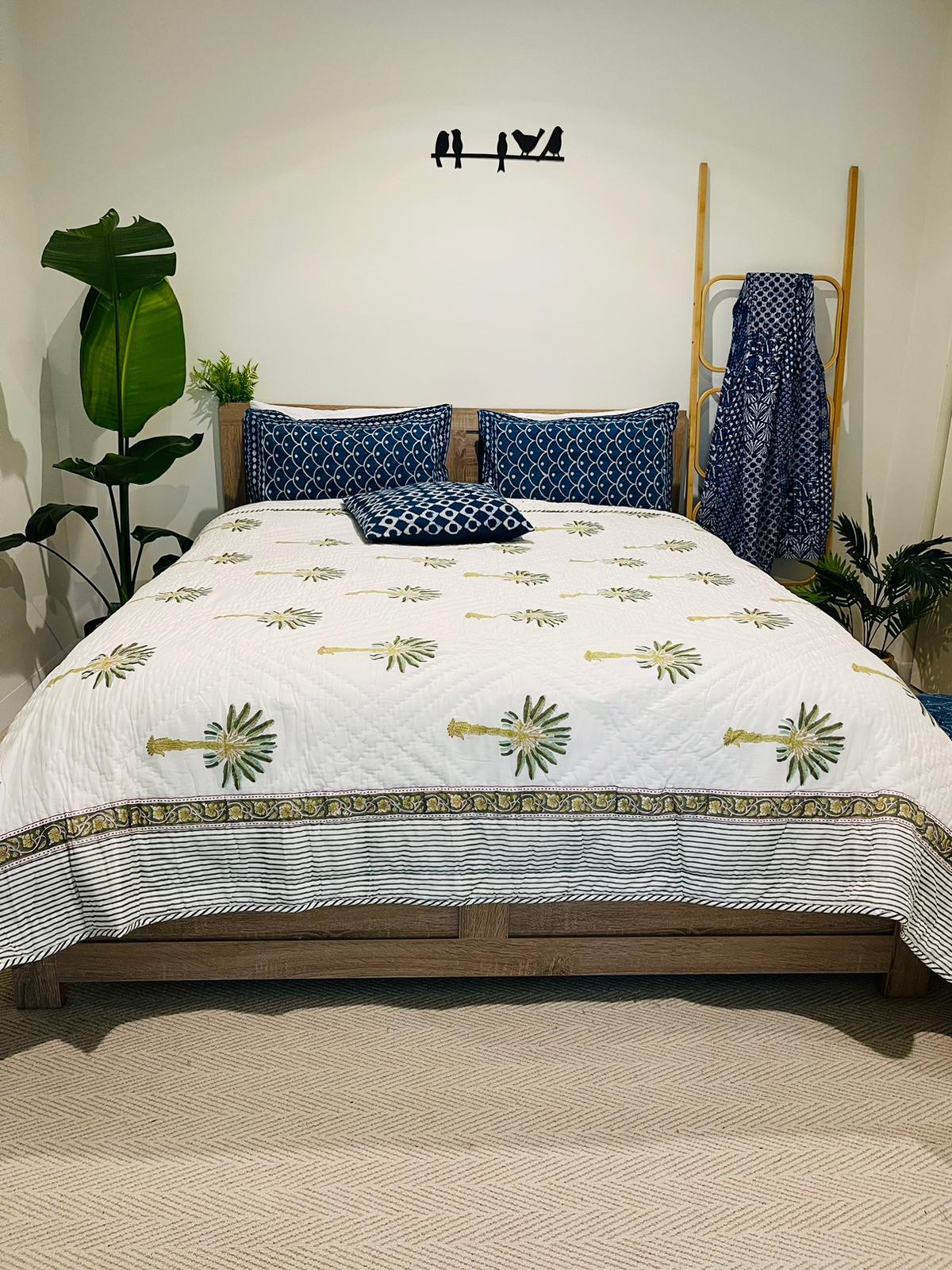 Palm tree Cotton Quilt/Bedspread - Rooii by Tuvisha