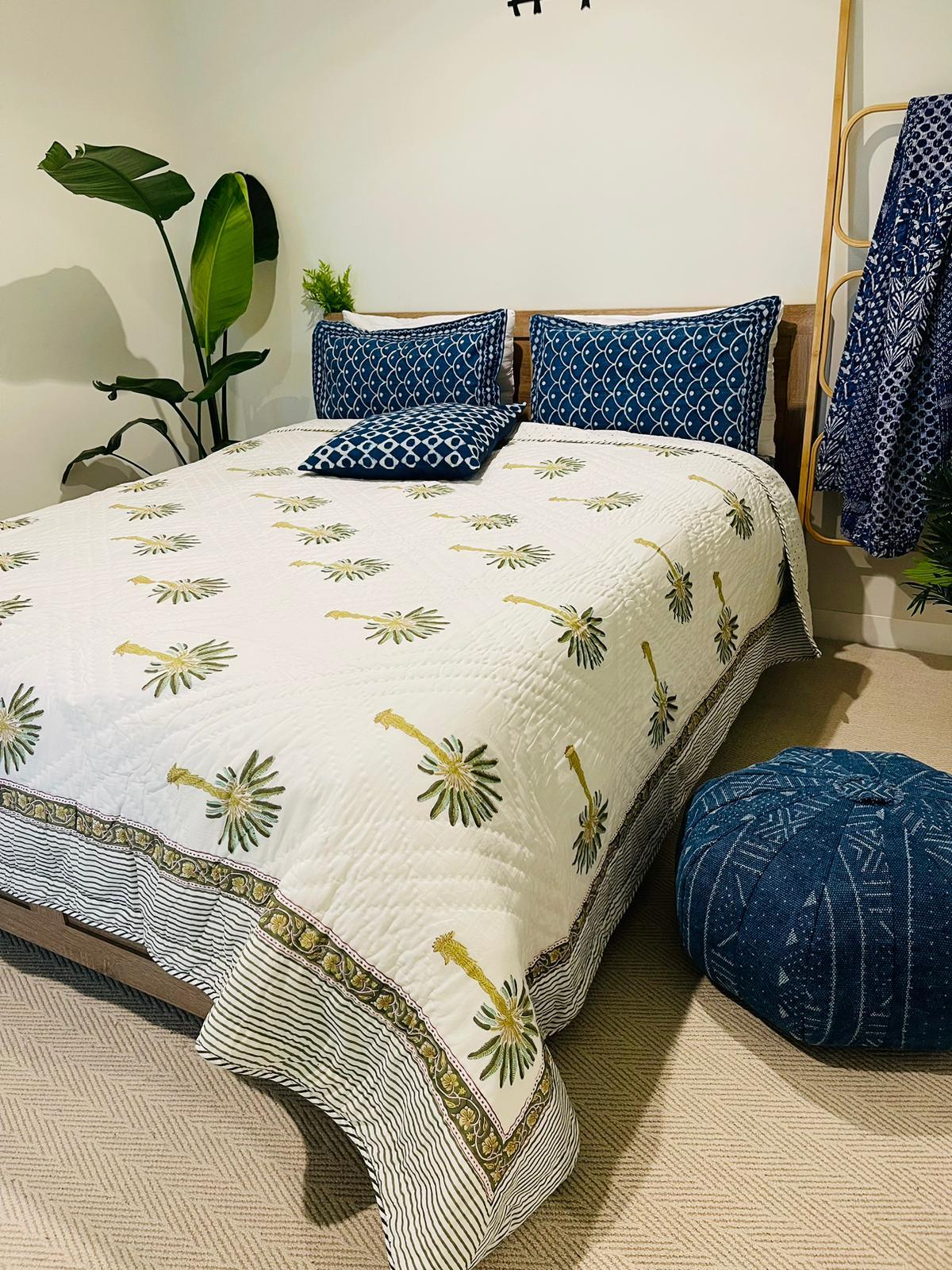 Palm tree Cotton Quilt/Bedspread - Rooii by Tuvisha