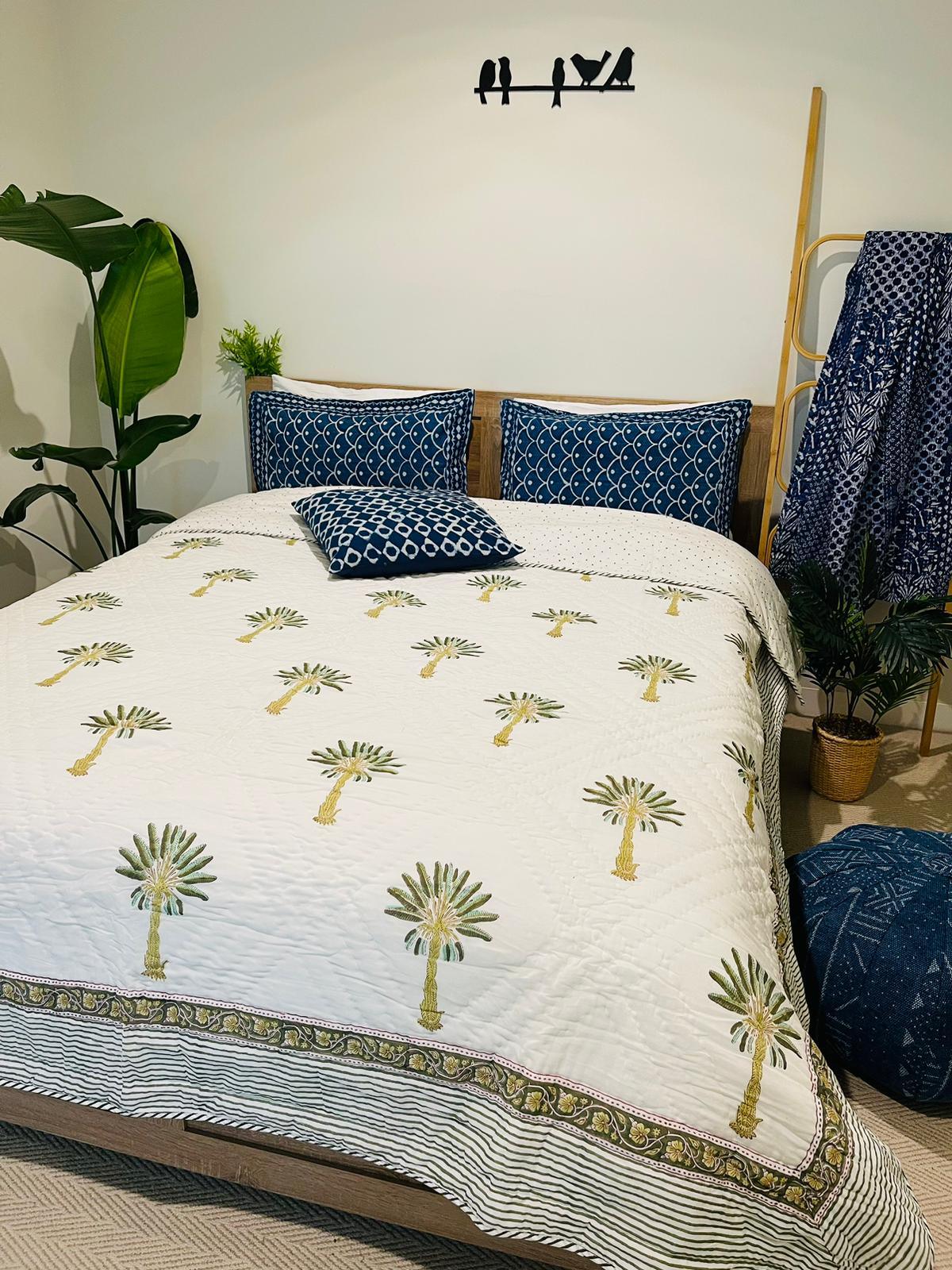 Palm tree Cotton Quilt/Bedspread - Rooii by Tuvisha
