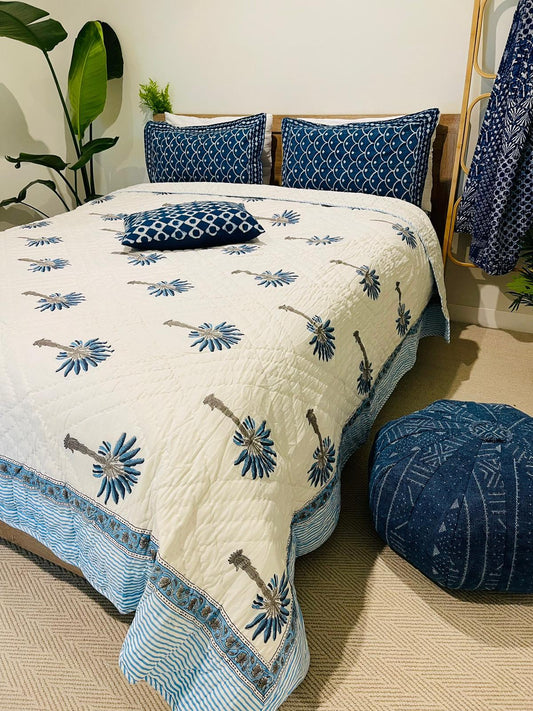 Palm tree Cotton Quilt/Bedspread - Rooii by Tuvisha
