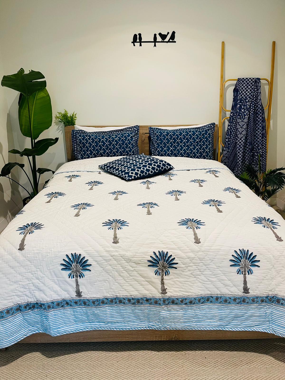 Palm tree Cotton Quilt/Bedspread - Rooii by Tuvisha