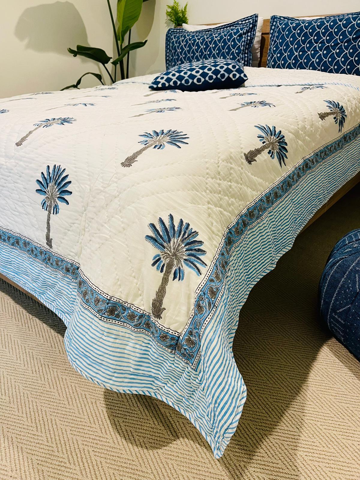 Palm tree Cotton Quilt/Bedspread - Rooii by Tuvisha