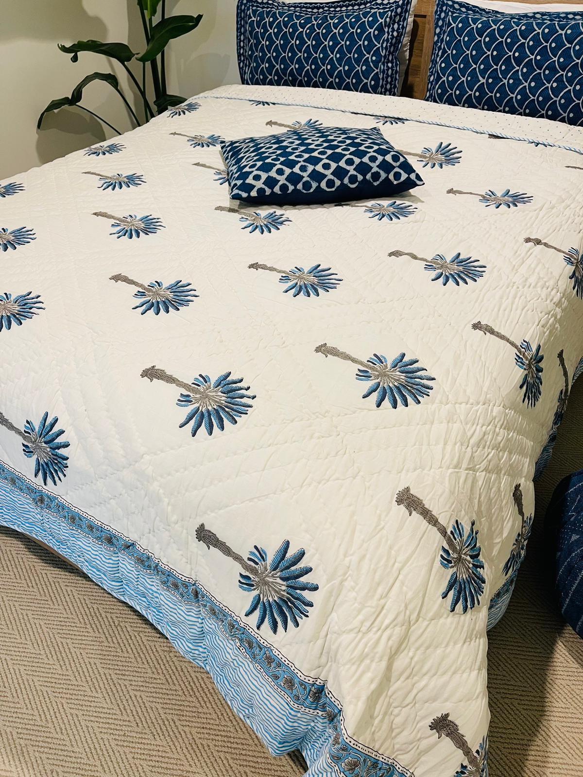 Palm tree Cotton Quilt/Bedspread - Rooii by Tuvisha