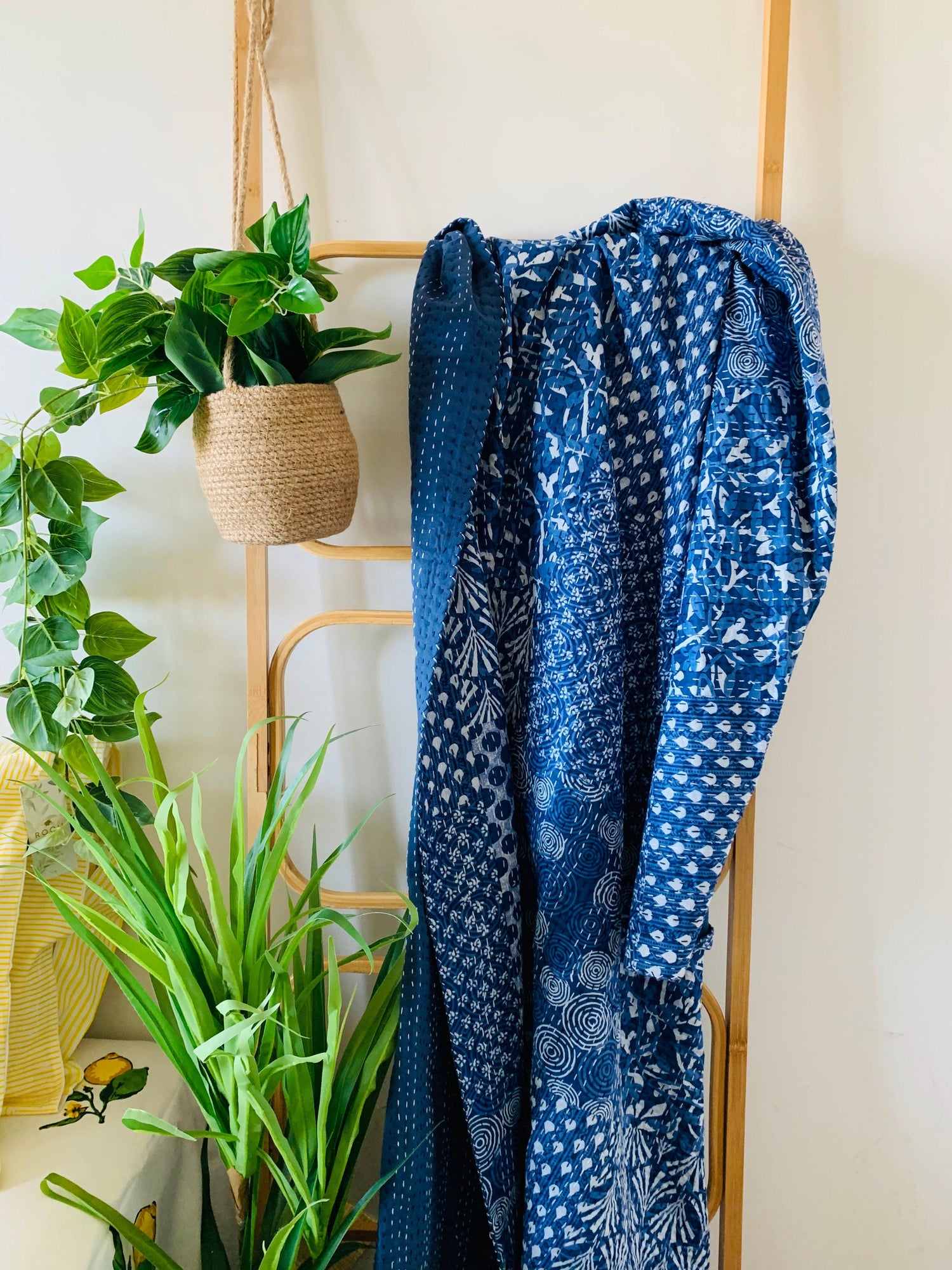 Cotton Throw - Indigo Patchwork Hand stitched cotton single bed Throw - Rooii by Tuvisha