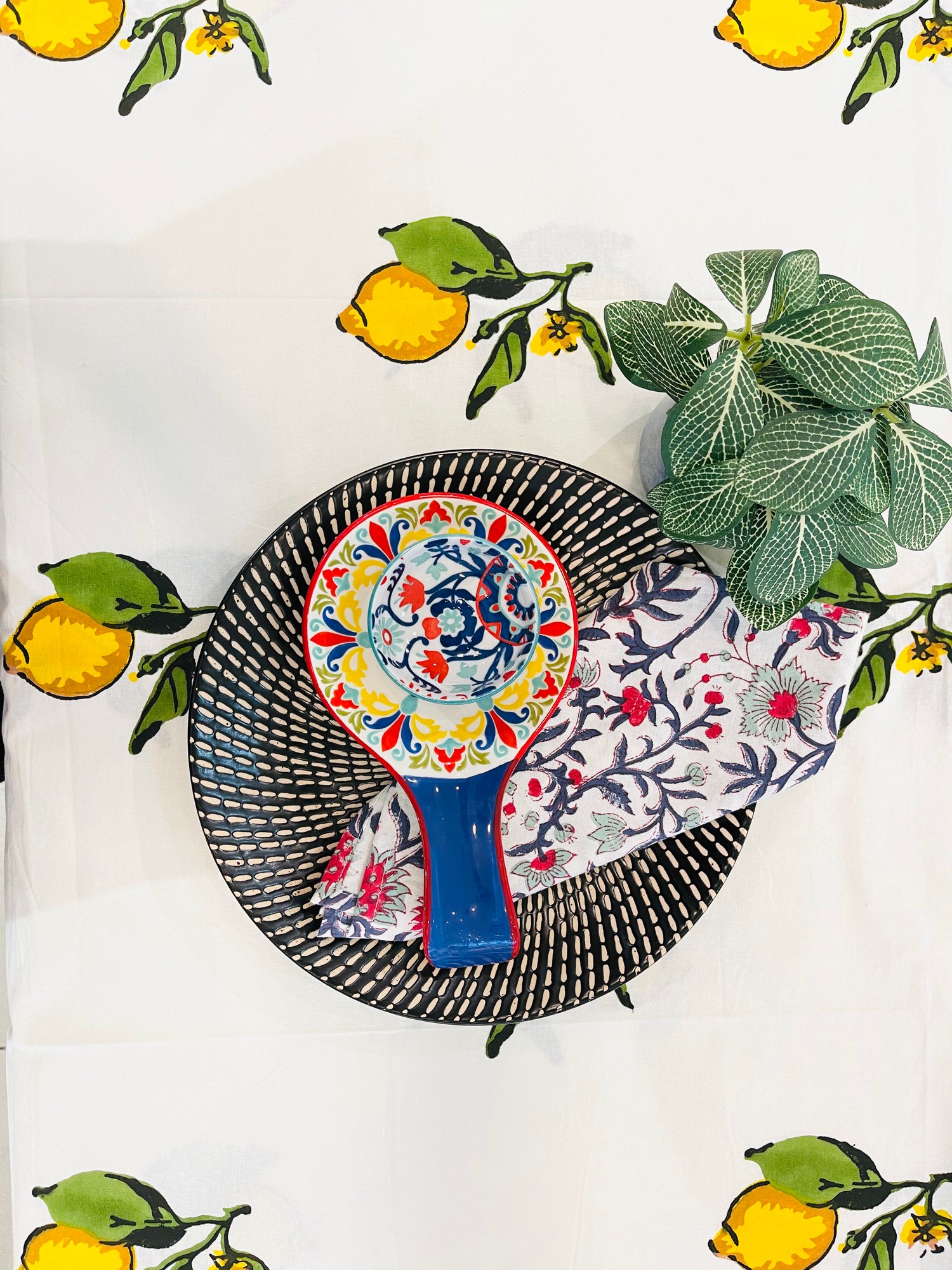 Cotton Table cloth - Lemon Hand block Printed Cotton Table cloth - Rooii by Tuvisha
