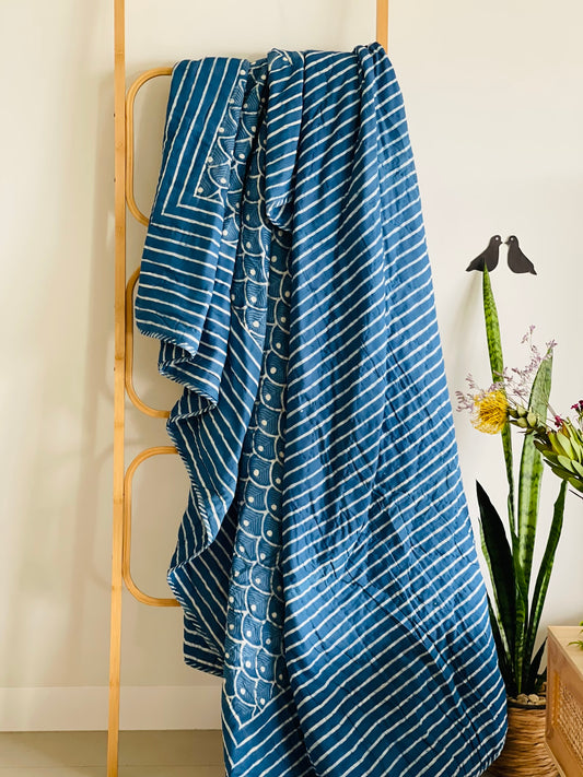 Indigo Floral Cotton Filled Quilt/ Bedspread