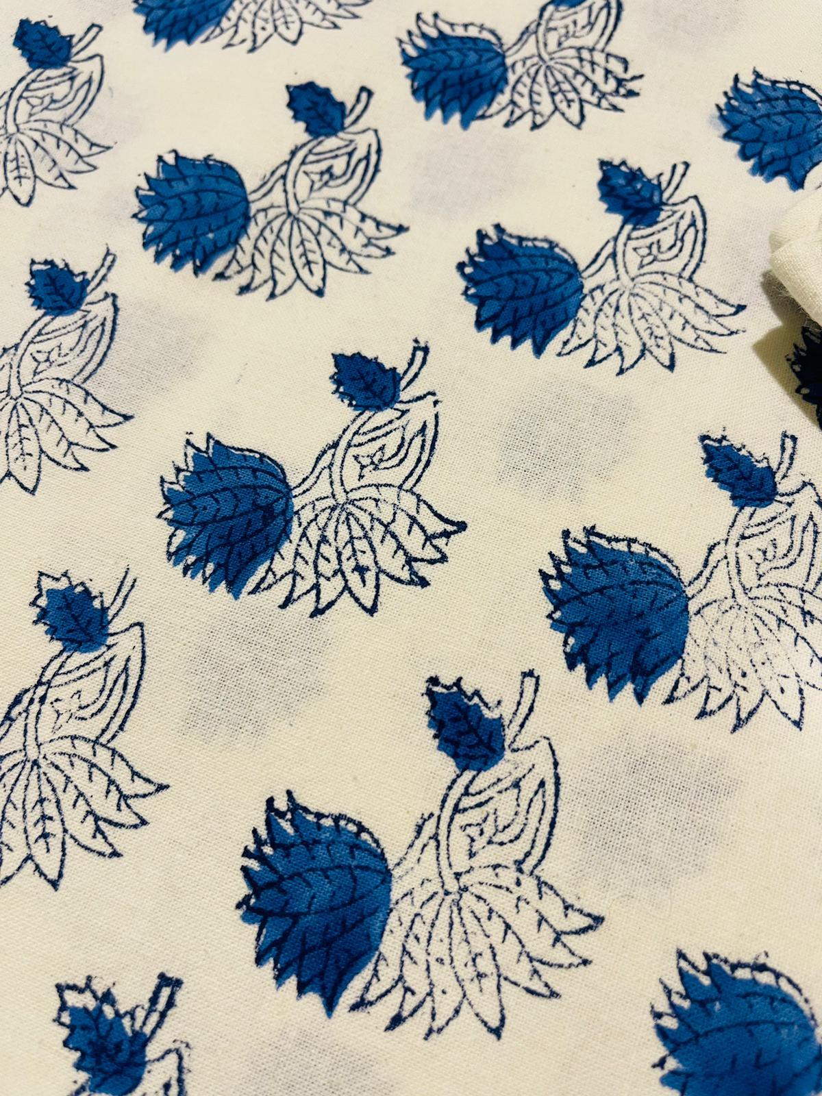 Blue Lotus Cotton Flat sheet/Bedsheet Hand Block print - Rooii by Tuvisha