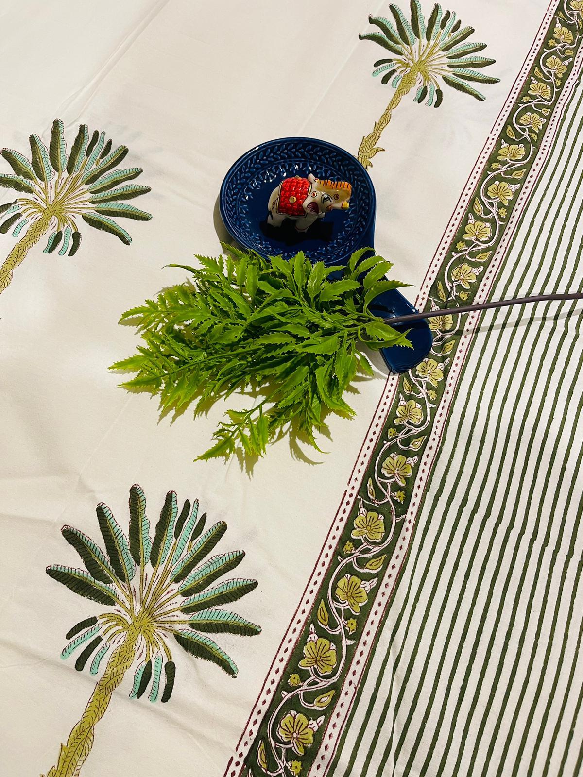 Green Palm tree Cotton Table cloth - Rooii by Tuvisha