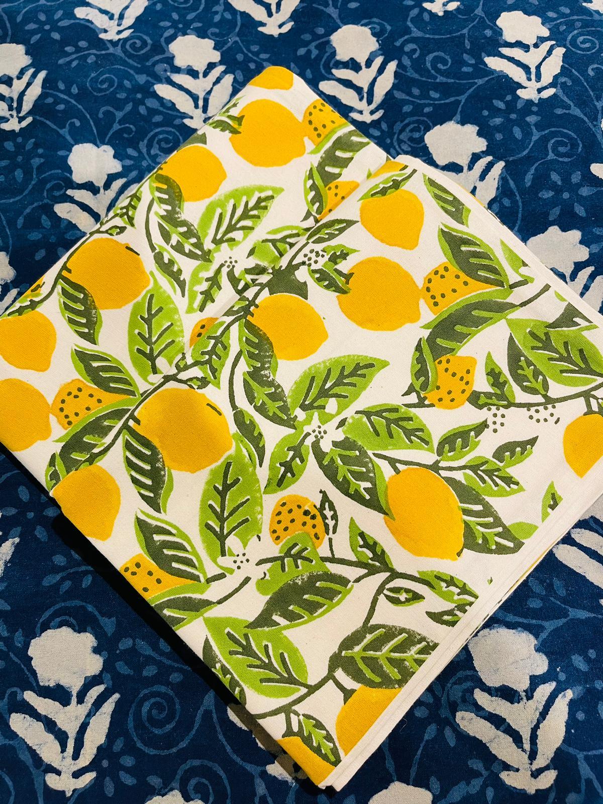 Lemon Cotton Pillow cover (set of 2) Hand Block Print - Rooii by Tuvisha