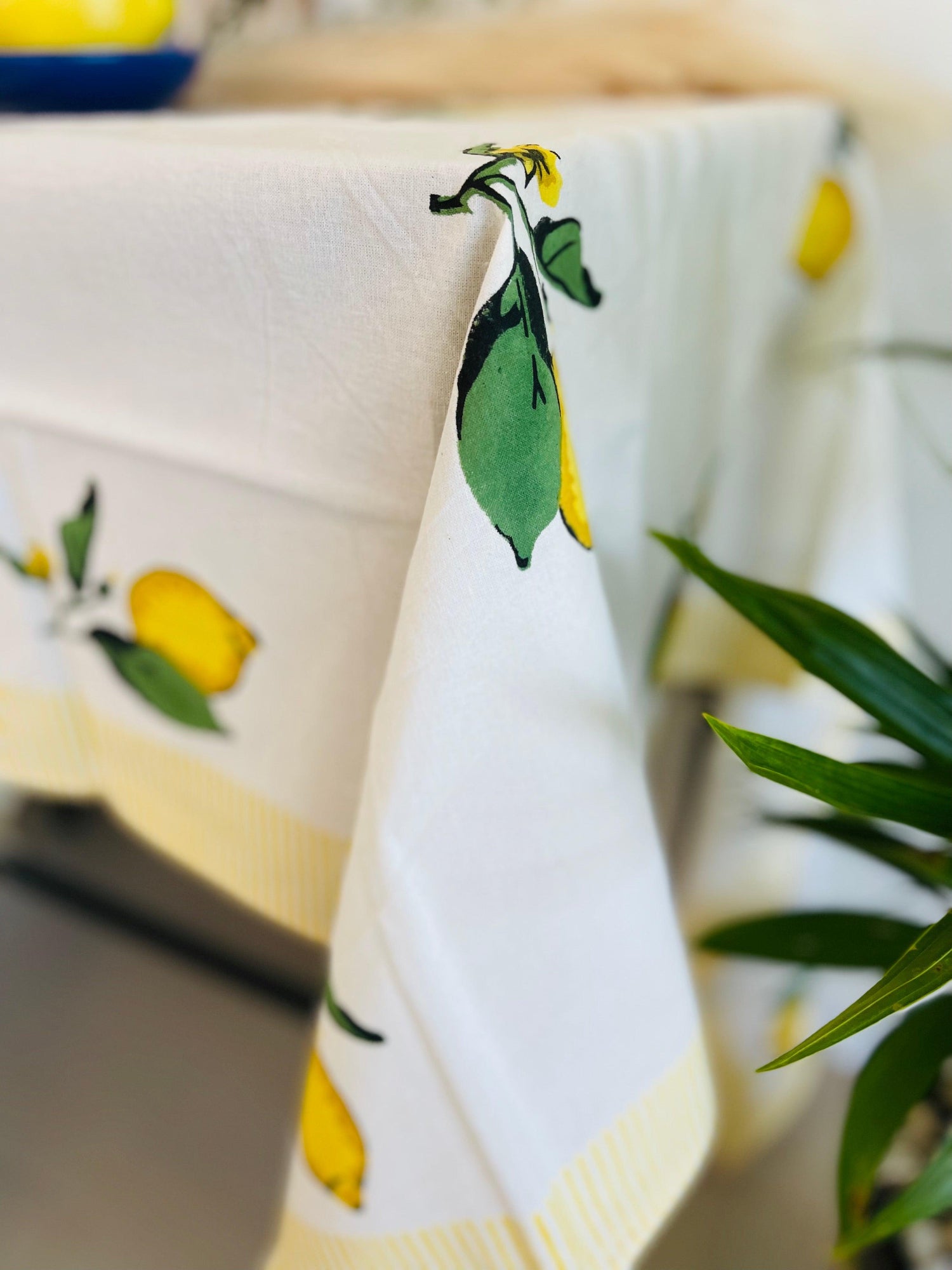 Cotton Table cloth - Lemon Hand block Printed Cotton Table cloth - Rooii by Tuvisha