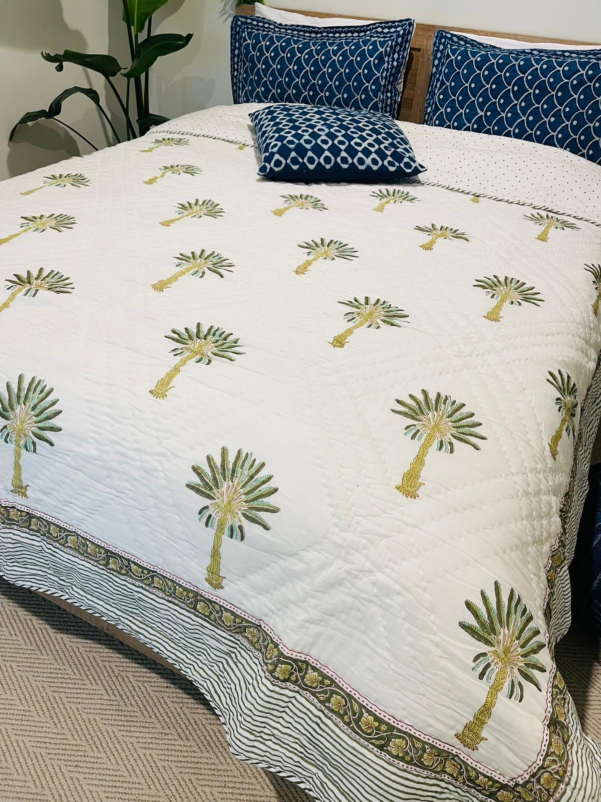 Palm tree Cotton Quilt/Bedspread - Rooii by Tuvisha