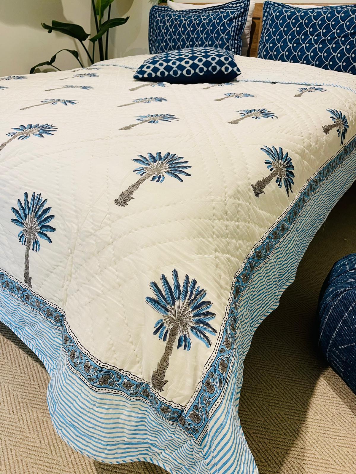 Palm tree Cotton Quilt/Bedspread - Rooii by Tuvisha
