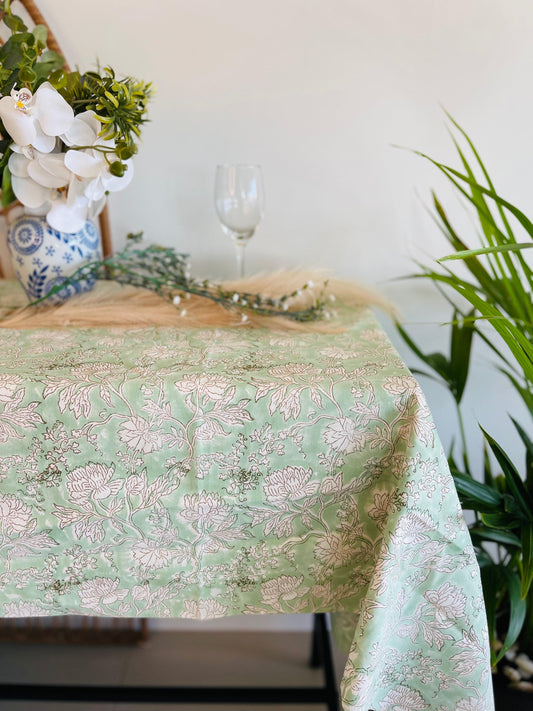 Pastel Floral Cotton Table cloth Hand Block print - Rooii by Tuvisha