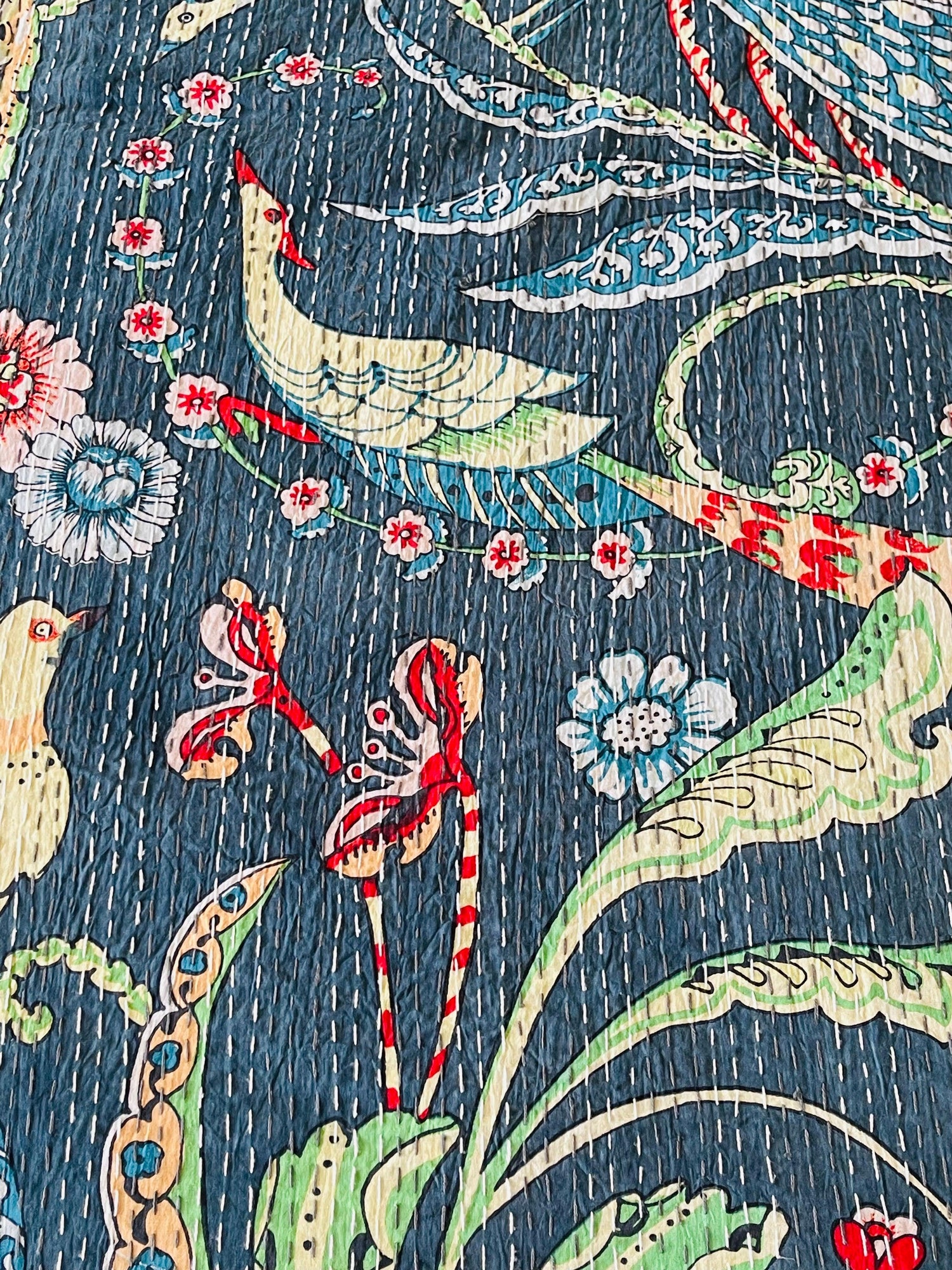 Blue Peacock Kantha/ Bedspread/ Coverlet - Rooii by Tuvisha