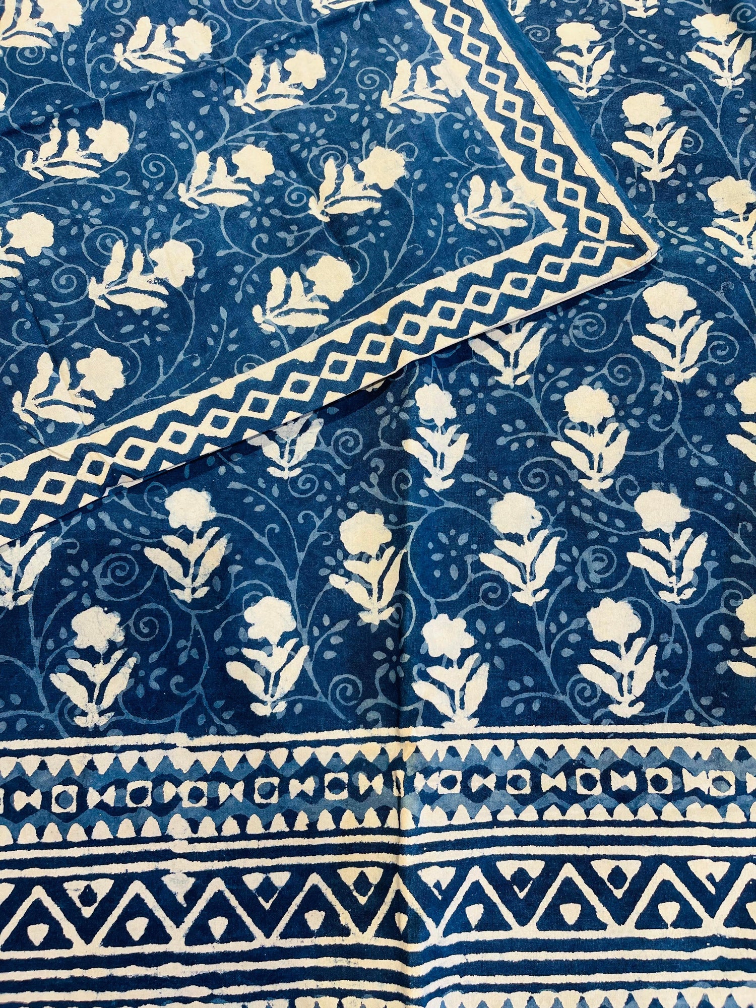 Cotton Quilt cover - Royal Floral Indigo Hand block printed Quilt cover - Rooii by Tuvisha