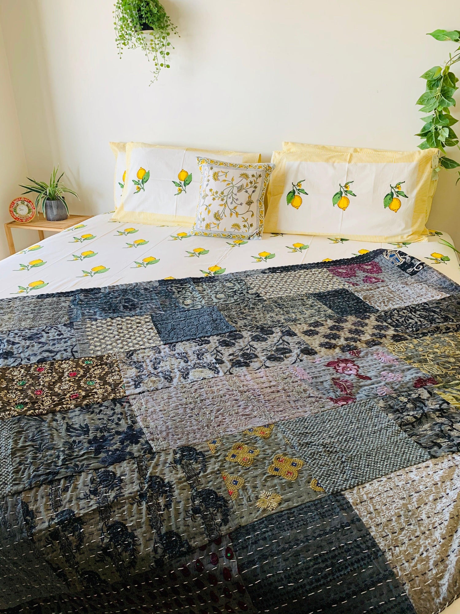 Cotton Throw - Traditional Hand Embroidered Patchwork Single bed Throw - Rooii by Tuvisha