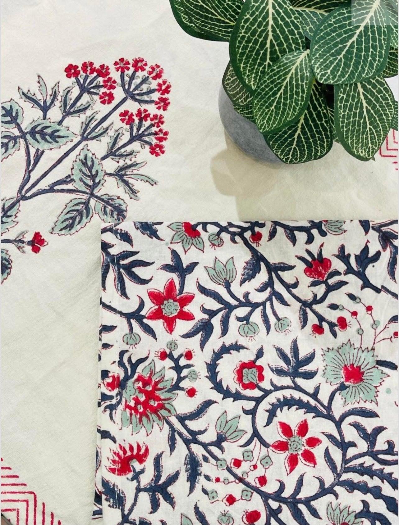 Cotton Table mats and napkin - Royal Red Buta Hand block print Mat set (set of 6) - Rooii by Tuvisha